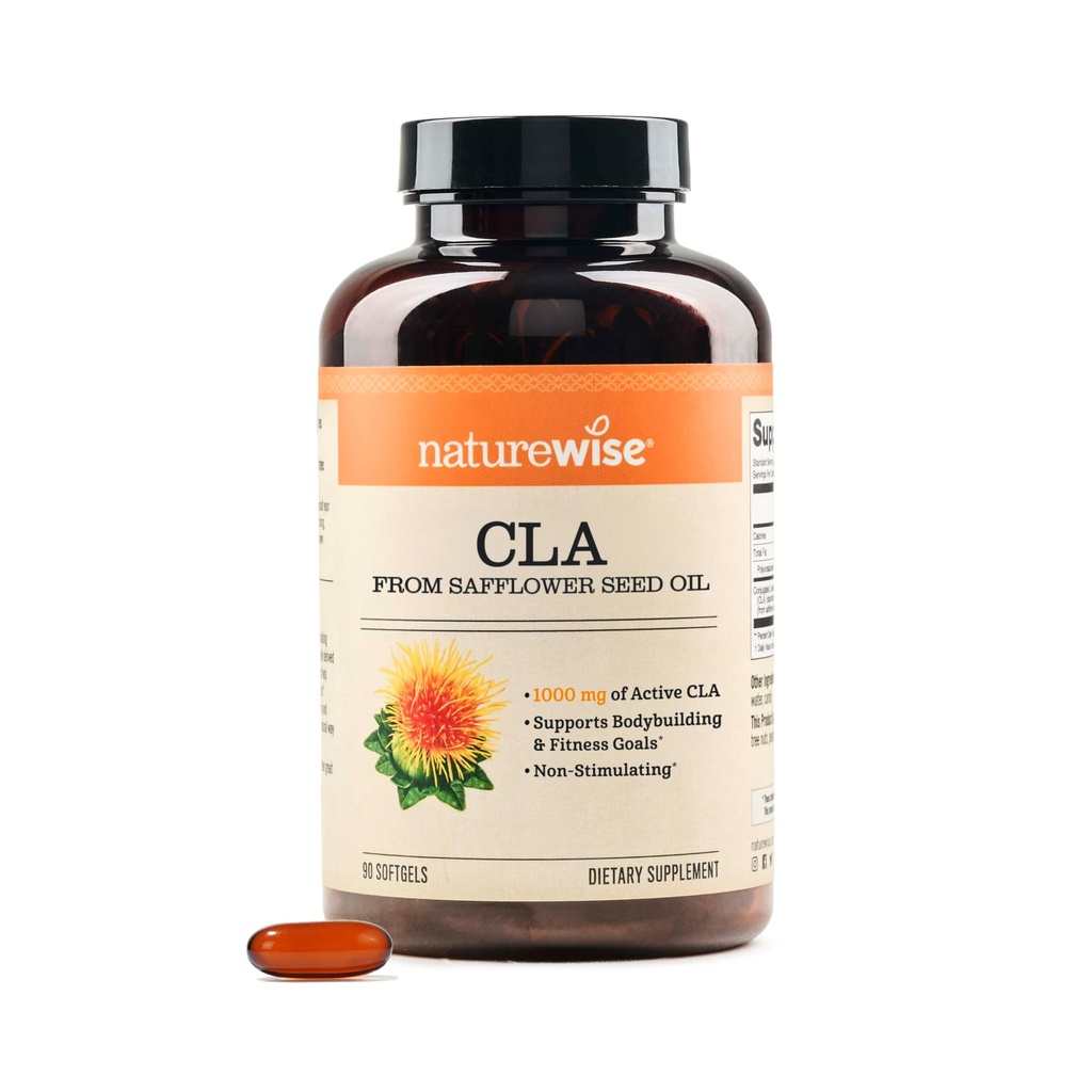 NatureWise CLA 1250 - Konjugirana linolna kislina dodatek za ženske in moške, ne spodbuja, podpira zdravo težo, Fitness cilje - Non-GMO, Gluten Free - 90 Softgels[1-mesečna zaloga]