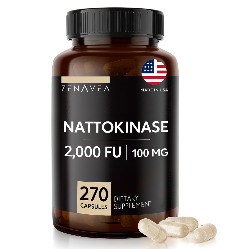 Nattokinase dodatek - 2000 FU Enzyme - 270 Kapsule Nattokinaze 100mg - Gluten Free, Non-GMO, Vegan