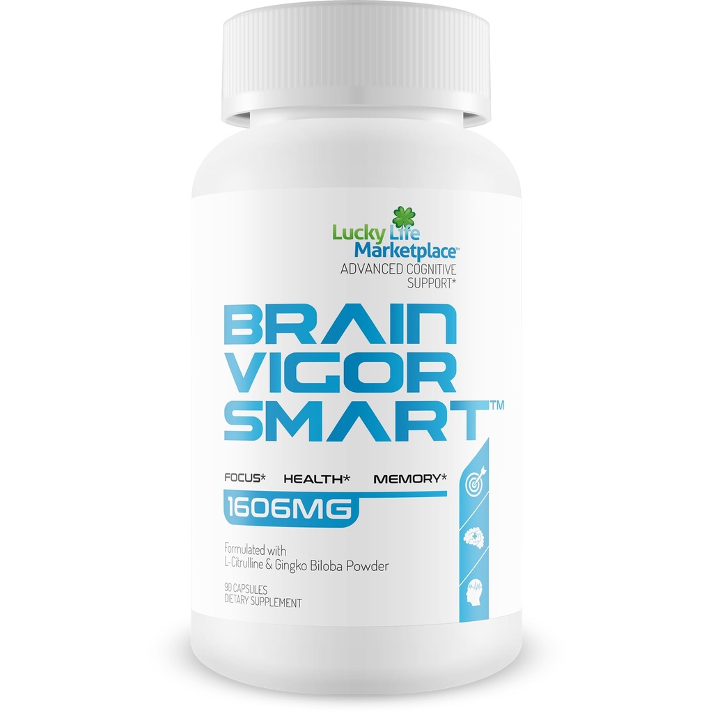 Brain Vigor Smart Brain Booster - Extra Strength Support for Focus, Health, and Memory - Improved Formula Made with Lion's Mane Mushroom & Ginkgo Biloba - Our Best Brain Vigor Smart Pills