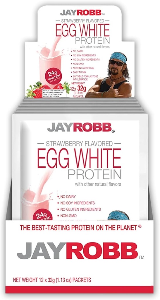 JayRobb Egg White Protein Powder, Low Carb, Keto, Vegetarian, Gluten Prost, Laktoza brez sladkorja, Brez dodanega sladkorja, Brez maščobe, Soja, Nič umetnega, ne-GMO, Najboljši okus (Individualne Packets, Jagoda)