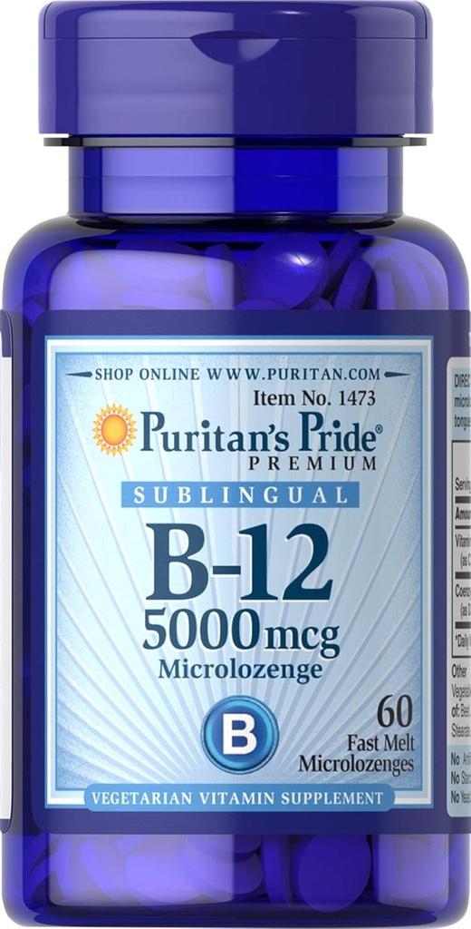 Puritanci Pride Vitamin B-12 pomaga pretvoriti hrano v energijo* 5000 Mcg Podjezično- Mikrolozenges, 60 Število (Pack od 1)