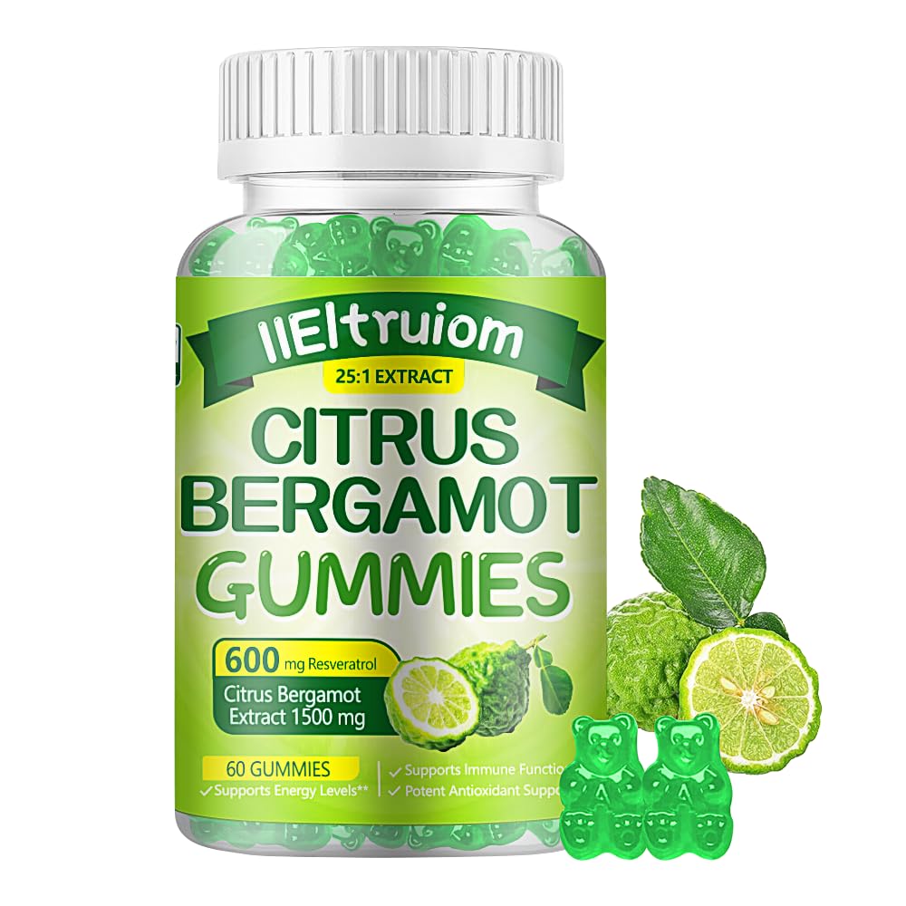 Citrus Bergamot 1500mg, Citrus Bergamot Gummies za zdravo holesterol, Bergamot Dopolnila 25:1 Izvleček iz Italije Bergamot, Resveratrol & Niacin - Naravni Vegan 60 Gumies