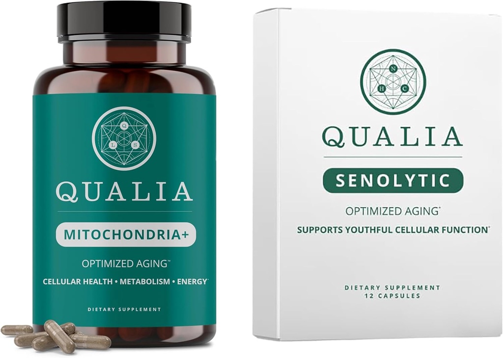 Qualia Life Sciences Bundle Qualia Mitohondrija+ & Qualia Senolytic, Staranje dopolnila, ki podpira optimalno celično popravilo in pomlajevanje