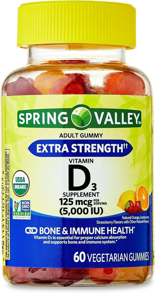 IKJ Extra Strength Vitamin D3 Bone & Immune Health Prehranska dopolnila vegetarijanske žvečilke, 125 μg (5.000 i.e.), 60 števk