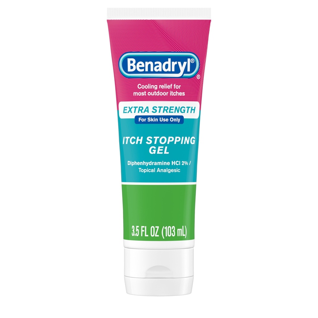 Benadryl Extra Strength Anti Srbečica Relief Gel, 2% Difenhidramin HCl, Relief of Insect Bites, Sunburn & More, Super za Camping Essentials, 3,5 fl oz