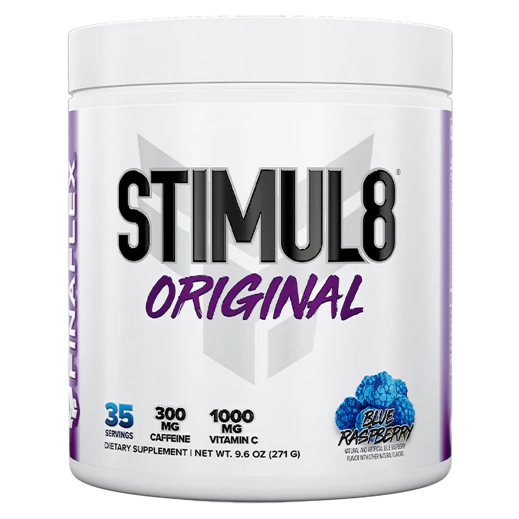 FINAFLEX STIMUL8 Original Pre-World, Blue Raspberry - Energija, moč in vzdržljivost za moške in ženske - s kofeinom, beta-alanin & vitamin C - 35 Serving