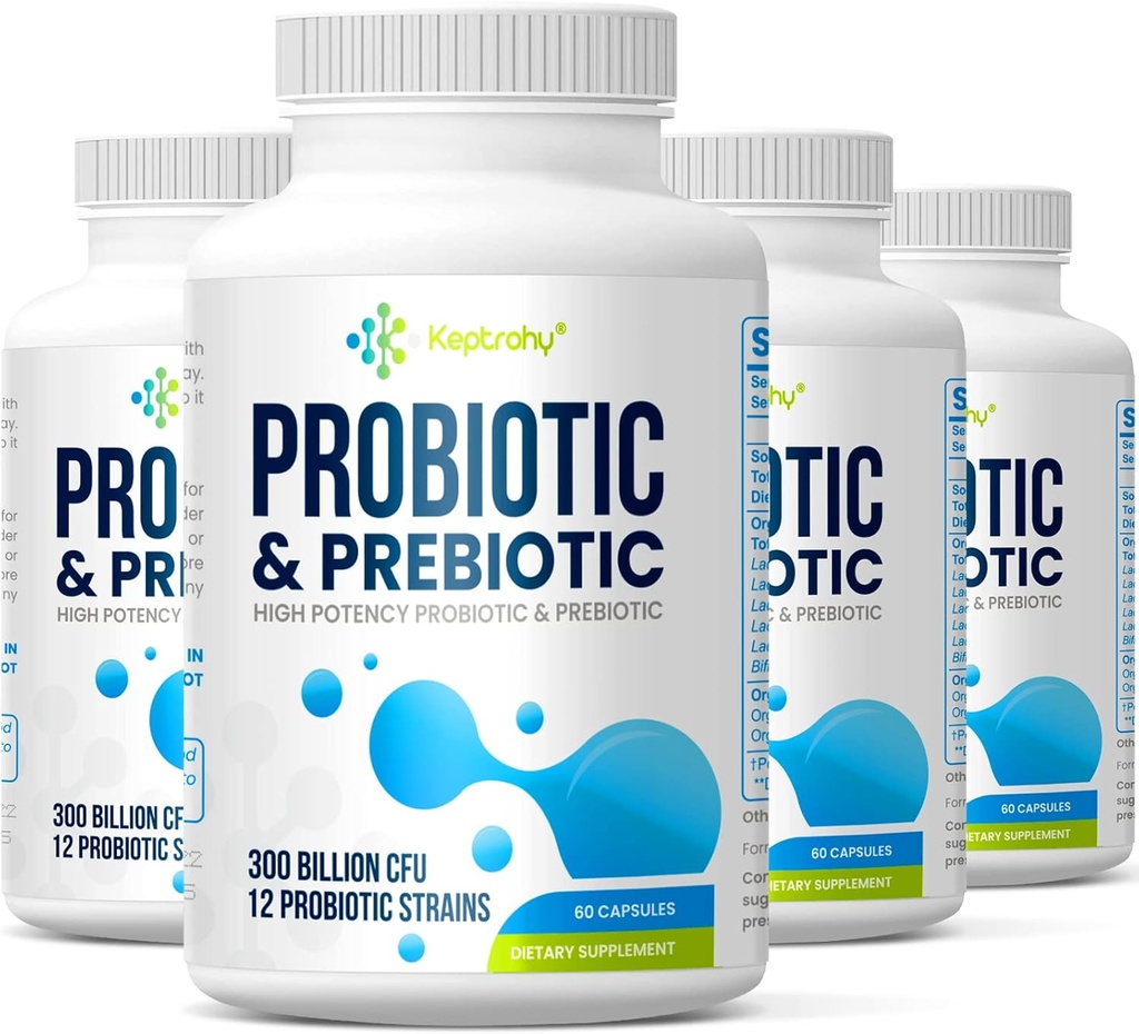 Probiotiki za ženske in moške, 300 milijard CFU probiotiki iz 12 sevov probiotik, organski prebiotiki mešanica, probiotični dodatek za Gut Imune & Digestive Health, povoj Stable, 240 kapsul