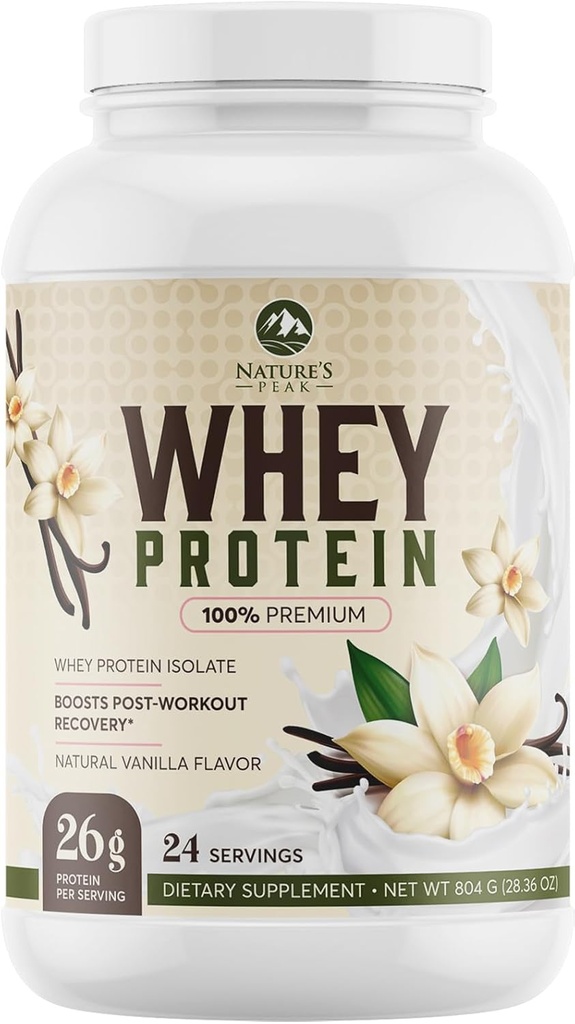 Peak Protein Powder, 100% sirotkin prah izolat, Imunska podpora, BCAA, Brez glutena, hitro absorbiranje, Prehrana z enostavno prebavo, Francoska Vanilla, 26 Gram per Serving - 24 Serving