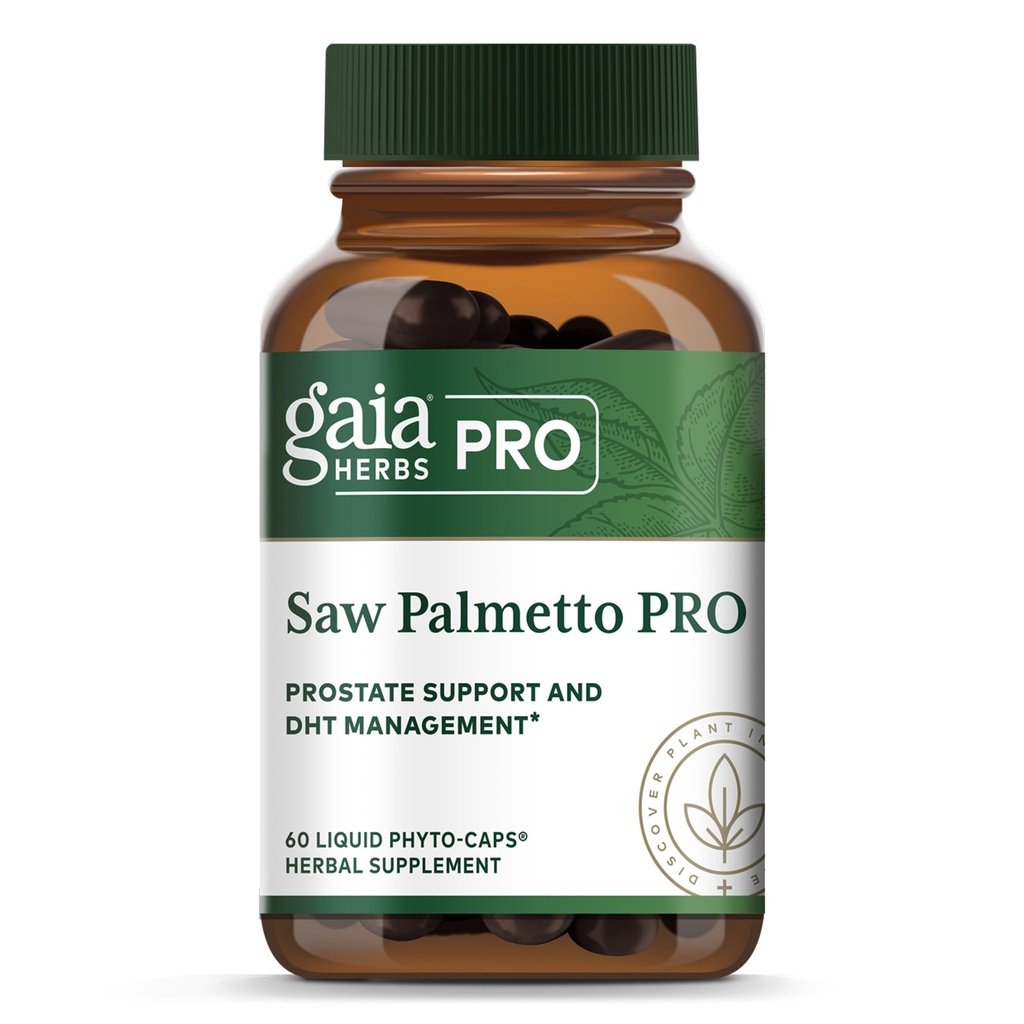 GAIA HERBS PRO Saw Palmetto PRO - Healthy Prostata Gland Supplement* - Zeliščni dodatek z žago Palmetto & sončnično seme - Vegan, Gluten-free, Soy-free - 60 Liquid Phyto-Caps (60 strežajev)