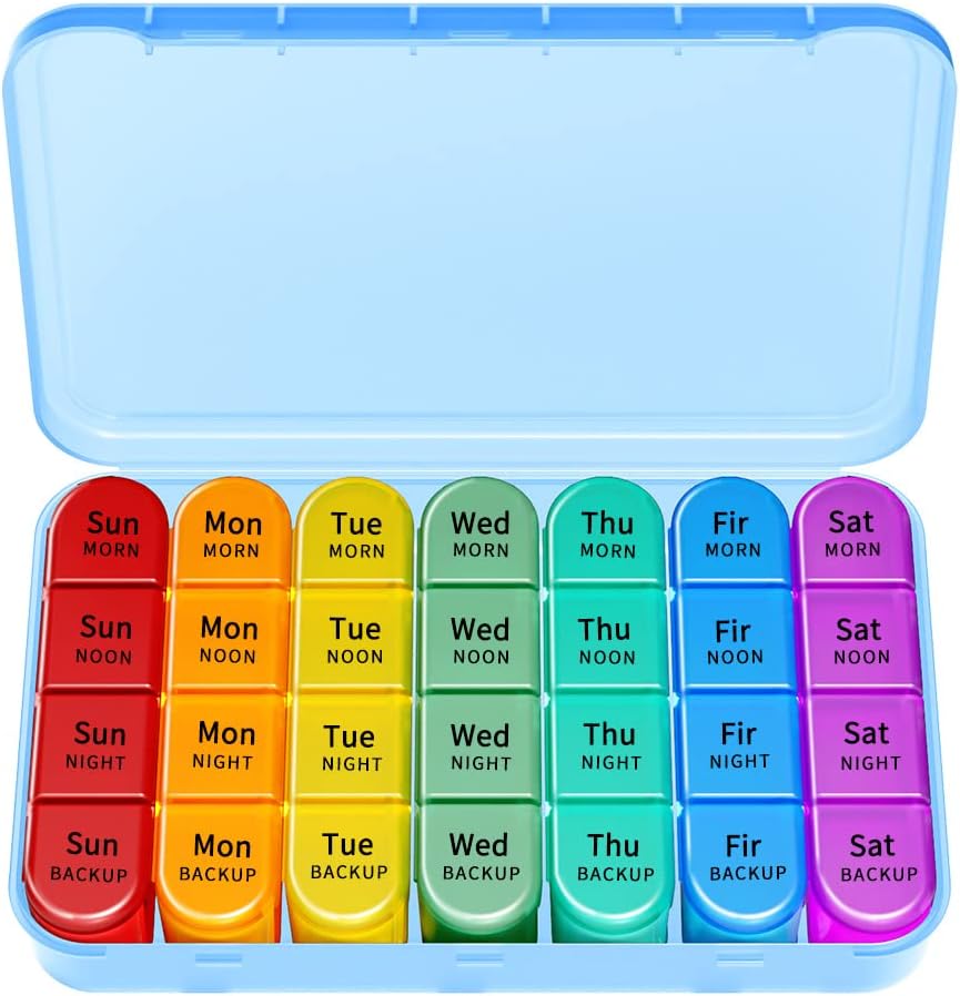 Tedenske tablete Organizator, potovalne tablete Box Case (7-Dan / 4-Times-A-Dan) z velikimi oddelki, da imajo veliko ribjega olja, vitamini, Jutro opoldne noč Medication Dispenser (modra)