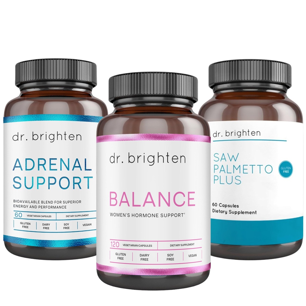 Dr. Brighten PCOS Basic Kit - ženski hormonsko ravnotežje, adrenalna podpora, in Saw Palmetto Plus