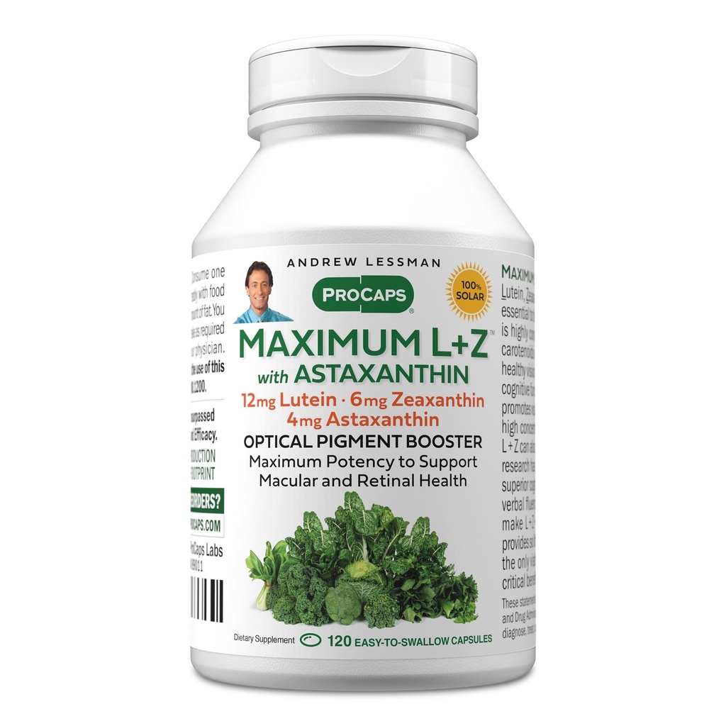 ANDREW LESSMAN Največja L+Z z Astaksantin 120 Softgels - 12mg Lutein, 6mg Zeaksantin, 4mg Astaksantin. Ključne hranila za podporo zdravje oči in možganov, in spodbujanje zdravega vida.