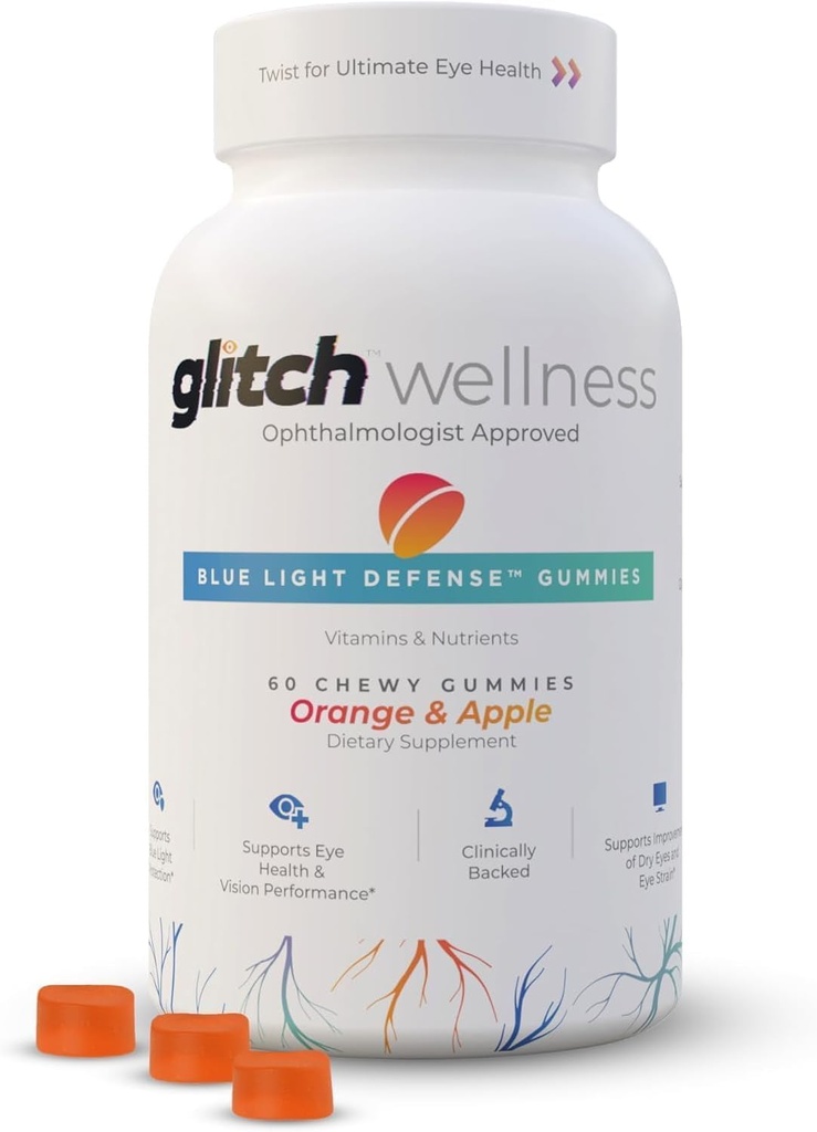 Glitch Gumies za suhe oči modra svetloba obramba – Vegan, sladkor prost Zeaksantin in Lutein Gumies za oči dodatek za odrasle in starejše (60 Count - 1 steklenica)