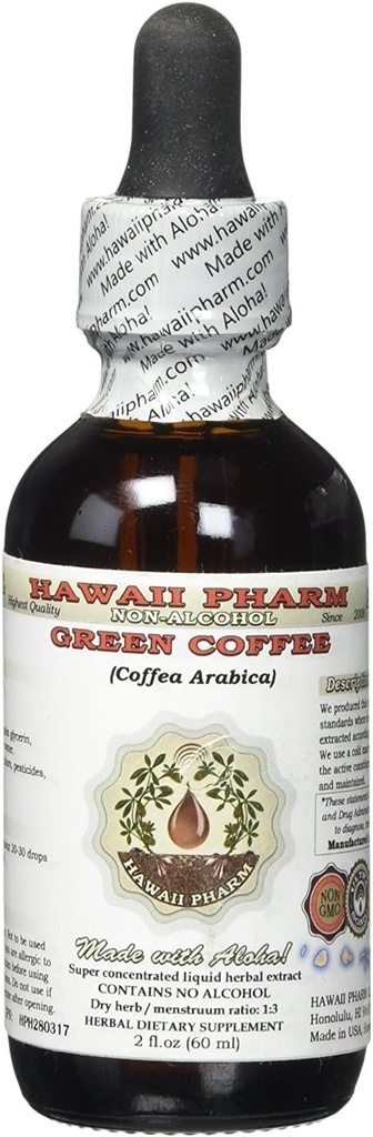 Tekoči ekstrakt zelene kave brez alkohola, zelena kava (Coffea Arabica) Posušen fižol Glicerit Havaji Pharm naravni zeliščni dodatek 2 oz