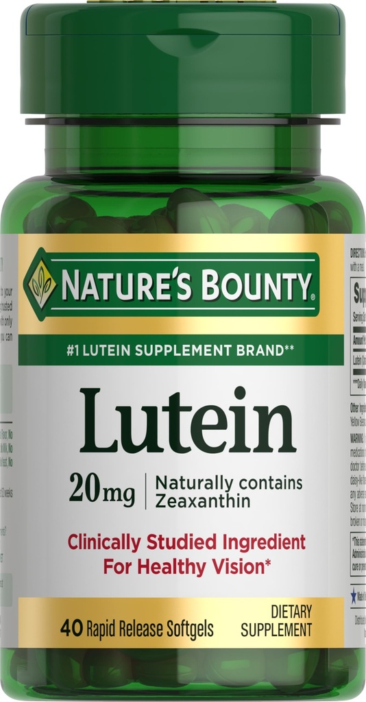 Bounty Lutein tablete narave, Eye Health dopolnila in vitamini, Podpora Vision zdravje, 20 mg, 40 Softgels