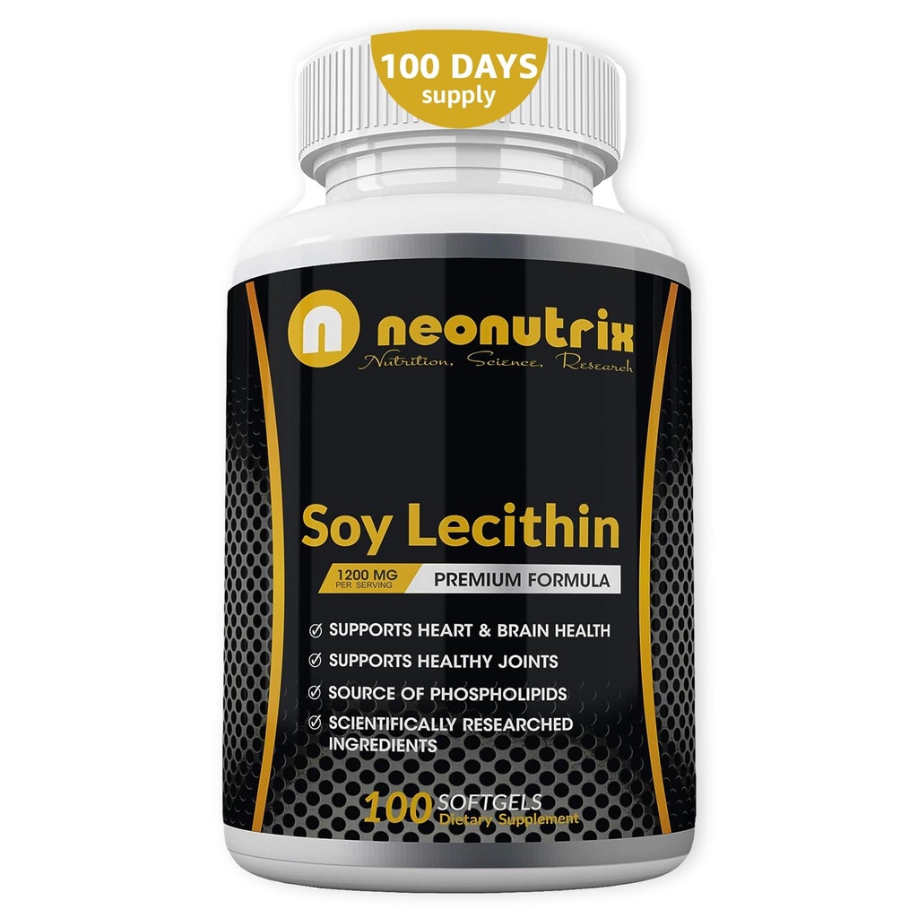 Soy Lecithin kapsule 1200 mg (en dan, 100 kapsul) Imunska podpora dodatek bogat s fosfolipidi podpira presnovo, zdravje možganov in srca in celične funkcije, ki jih v ZDA Non-GMO neonutrix