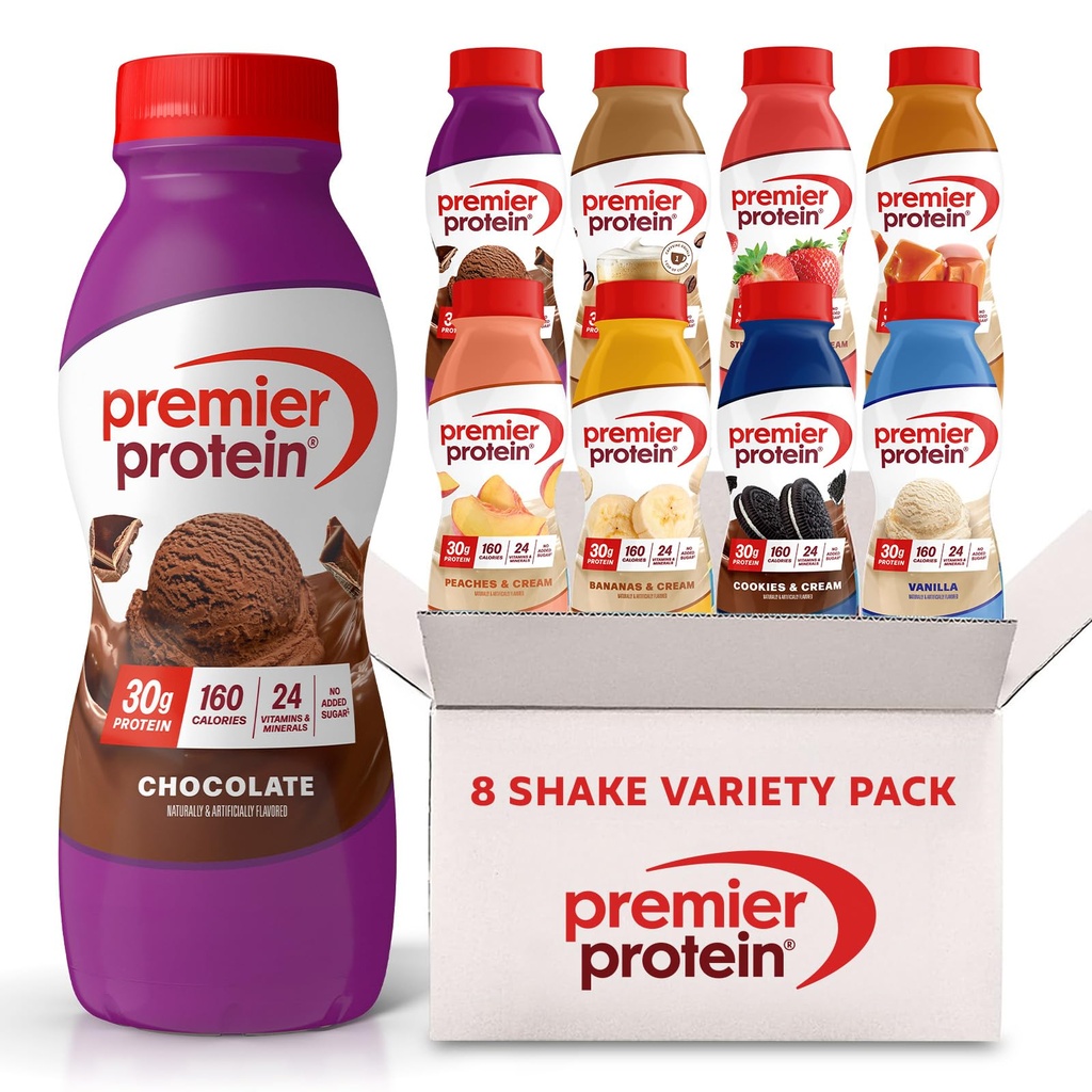 Premier Beljakovine Shakes, 8 Flavor Variety Pack, 30g Beljakovine, 1g sladkor, 24 Vitamini in minerali, Hranila za podporo imunskega zdravja 11,5 Fl Oz (8 Pack)