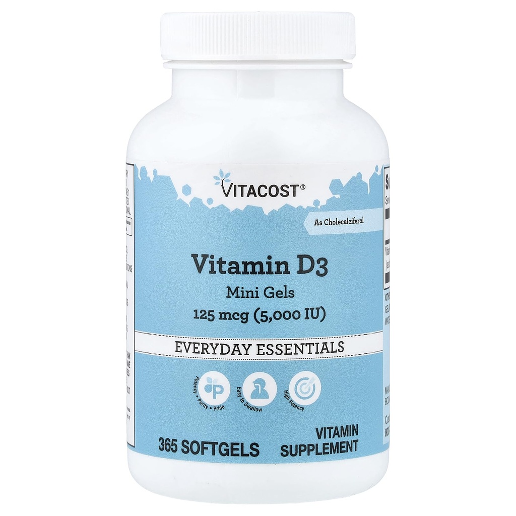Vitacost Vitamin D3 (kot Cholekalciferol) - 5000 Iu - 365 Softgel Mini Gels