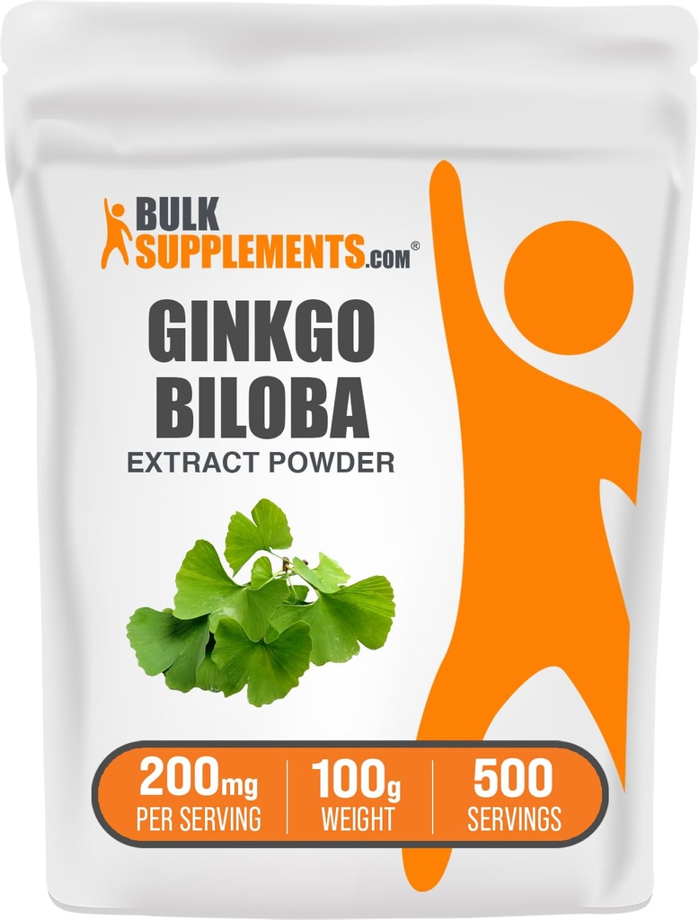 BulkSupplements.com Ginkgo Biloba Extract Powder - iz Ginkgo Biloba Leaf, Antioksidant Vir, Zeliščni dodatek - Gluten Free, 200mg na Serving, 100g (3.5 oz) (Pack of 1)