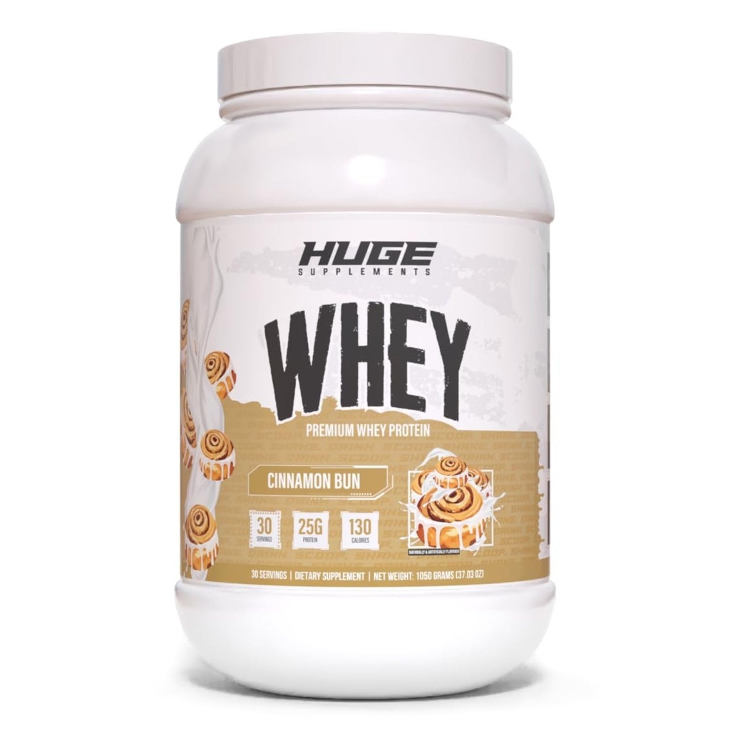 Ogromna Whey, Protein Powder for Muscle Gain, 25g Beljakovine, 12g EAA, Podpira mišično rast, zmogljivost in okrevanje (Cinnamon Bun, 30 Serving)