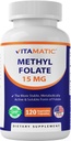 Vitamatski metil folat 15 mg – 120 rastlinskih kapsul Optimizirano in aktivirano visoko jakost – metabolično aktiven folat