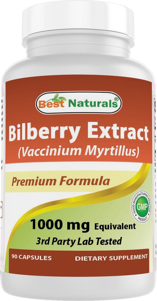 Best Naturals Izvleček borovnice 1000mg Kapsula (ne-GMO) podpira zdravo vizijo, 90 Count