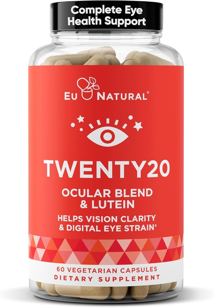 dvajset20 Eye Vitamini – Makularno zdravje, očesni sev, suho oko in vid zdravje – Lutein & Izvleček borovnice – 60 mehkih kapsul