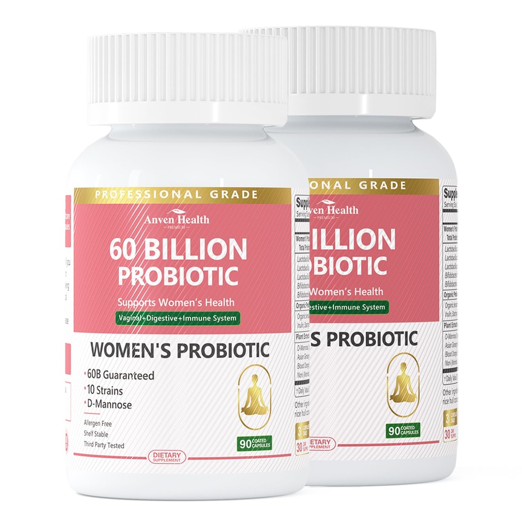 Probiotics and Prebiotics for Women pH Balance & Digestion - 60 Billion Vaginal Probiotic with Cranberry & D-Mannose for Gut, Urinary, Immune Health, Vegan & Non-GMO | 180 Capsules