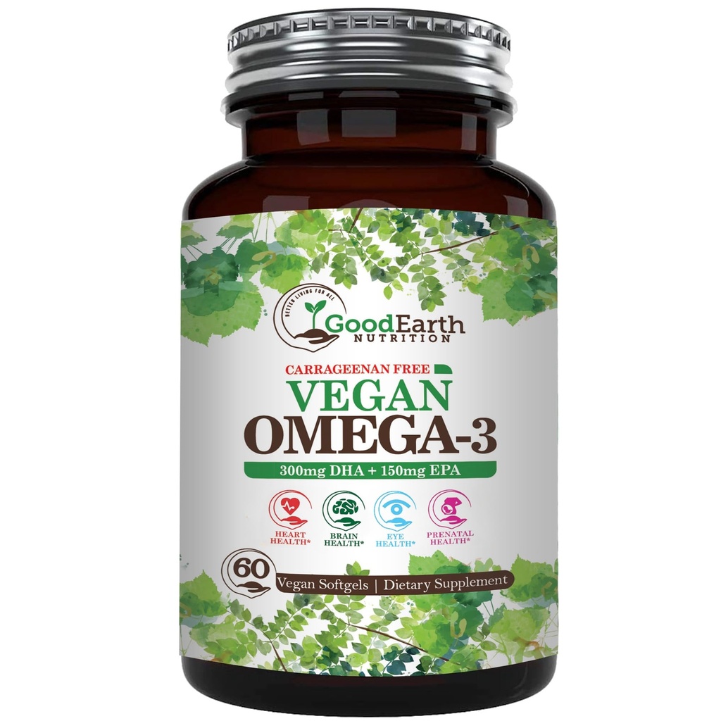 Vegan Omega 3 - Carrageenan Free Plant Based Algal DHA/EPA- 60 Veggie Softgels - podpira zdravje možganov, srca in prenatalnega zdravja - Esencialne maščobne kisline dopolnila