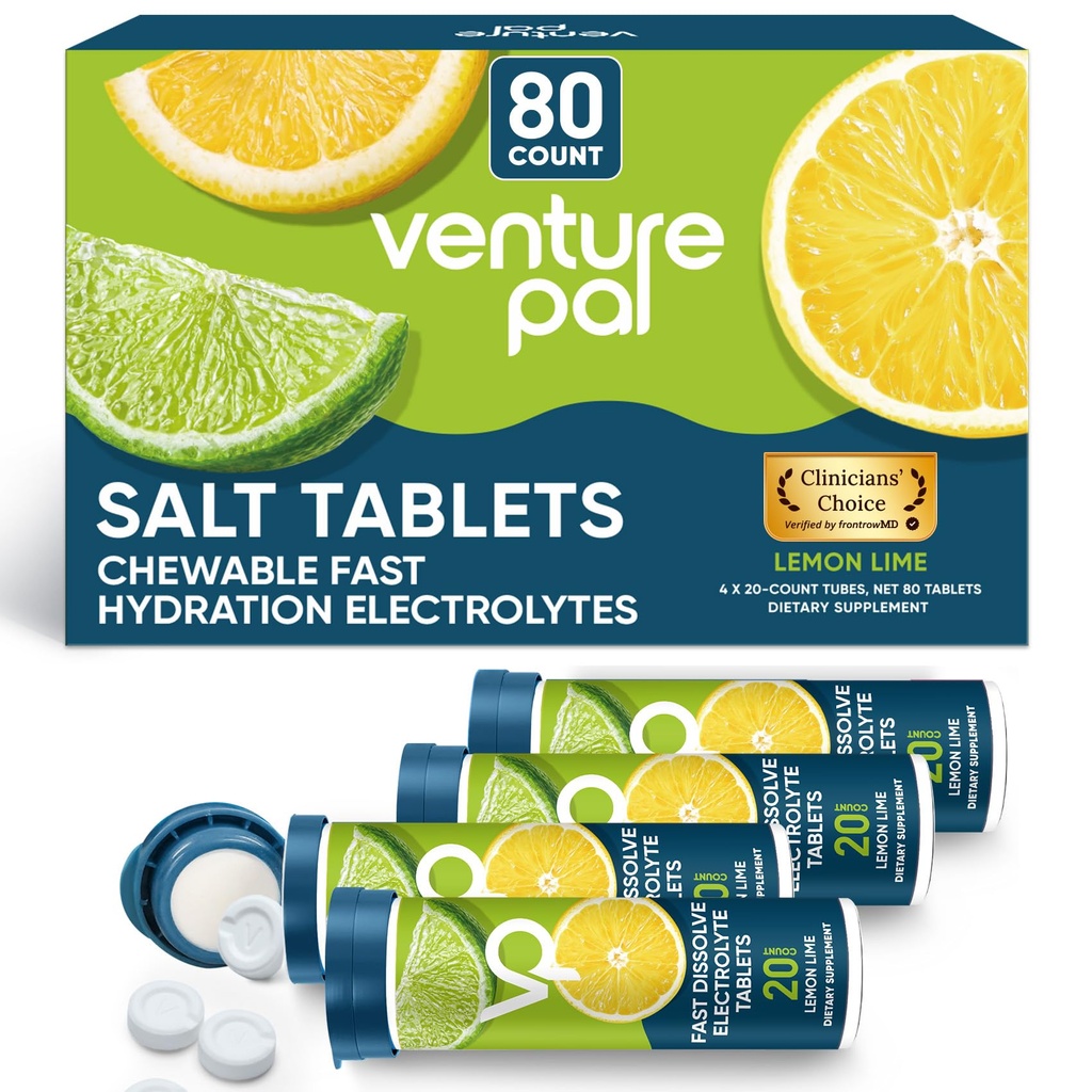 Venture Pal Žvečljive elektrolitske tablete, 80 Štetje hitro raztapljanje Sugar-free palčke Sol tablete - Variety Pack za hitro hidracijo, zunanji tek, pohodništvo, športi 