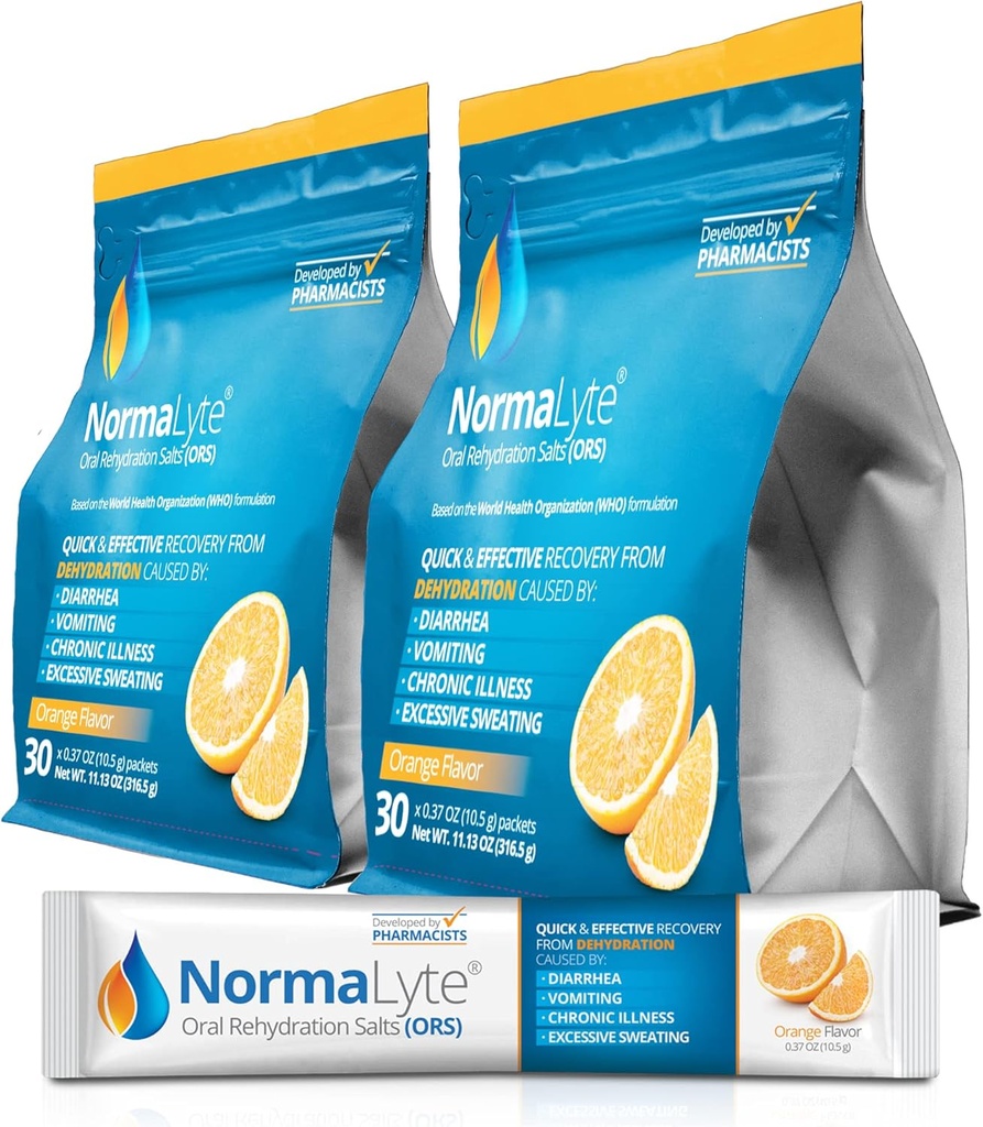 NormaLyte oralna rehidracija Soli-2 vrečke - 60 palic (Yields 500ml na paket)-Orange