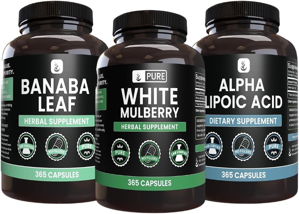 PURE IZVIRNE SESTAVINE Bela mulberry, alfa lipoična kislina, Banaba kapsula paket (365 kapsul), čista in nerazredčena, laboratorij preverjen
