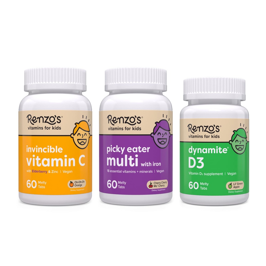 Renzovi vitamini Immuniteta Bundel - Vitamin C z Bezgovimi jagodami in cinkom za imuno podporo, Picky Eater otroci multivitaminski, in vitamin D3