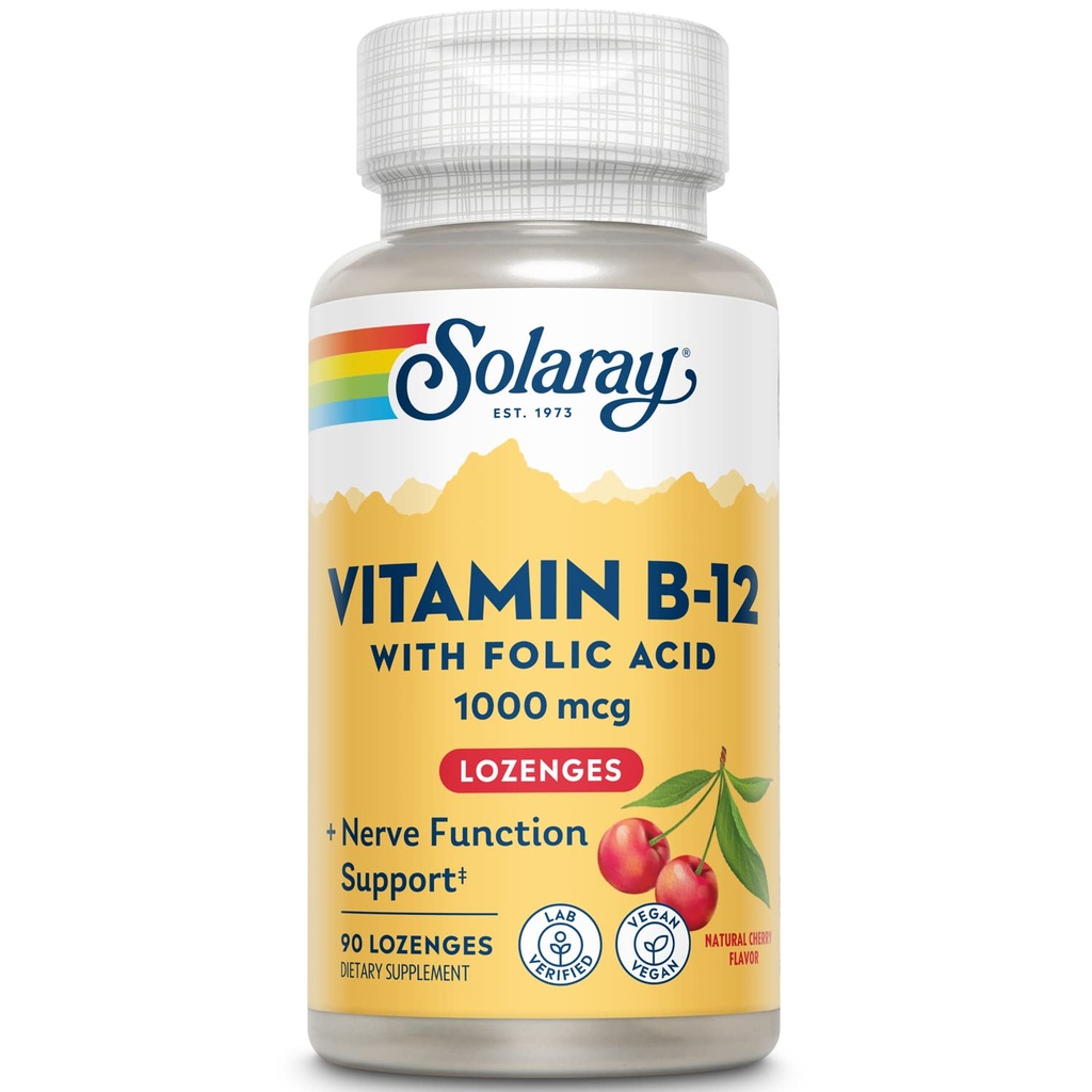 SOLARAY Vitamin B-12 1000mcg Lozenges s folno kislino 
