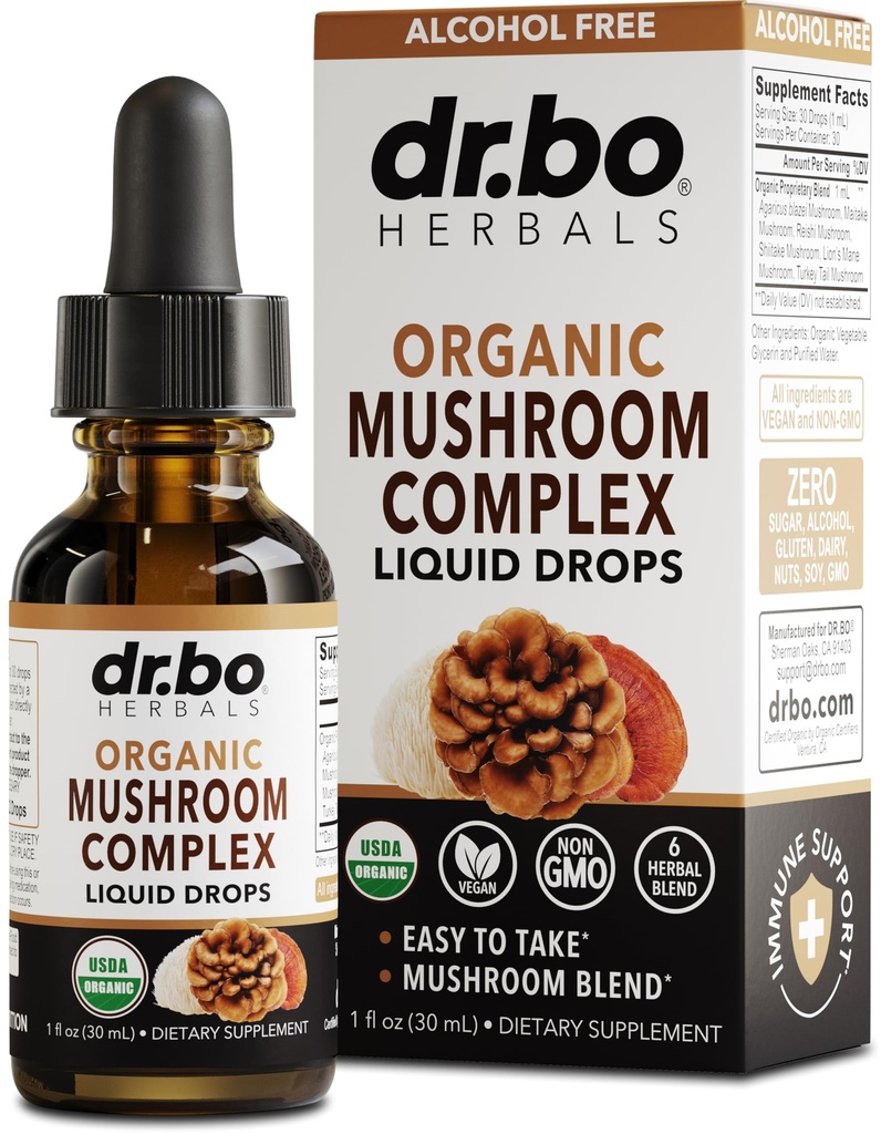 Ekološki Lions Mane Gobe Complex - Gobe dodatek tekoče kapljice Tinkture za fokus, Megla, Možgani Health dopolnila - Vegan, Zeliščni Ekološki Lion's Mane Gobe, Reishi, Turčija Izvleček repa 1oz
