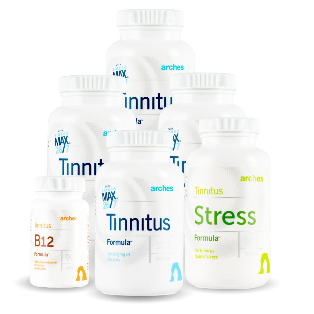 Arches Tinitus Combo Pack - Zdaj z Ginkgo Max 26/7 - Naravni Tinitus Zdravljenje za olajšanje od zvonjenje ušesa - 6 steklenice - 90 dan dobave