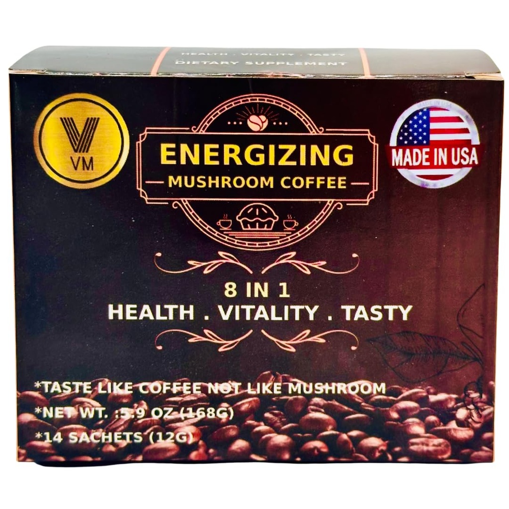 VM Energija gobe kava-Reishi z Ginseng & Carbo Mix-Instant kavo. Natural Ganoderma z Instant Cafe.Dietary dodatek.8-v-1 goba kavo. Mix kava organska klasika. Izdelano v ZDA.(14) S