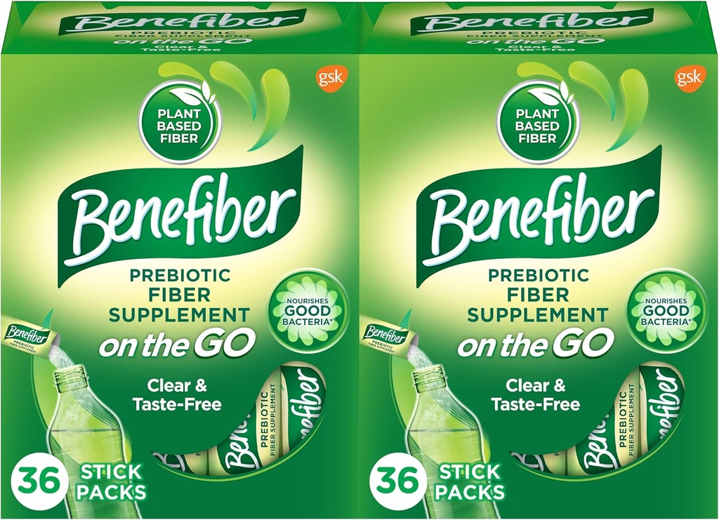 Benefiber On the Go Prebiotic Fiber dodatek prašek za digestivno zdravje, Daily Powder, Unflavored Packs - 36 palice (Pack po 2)