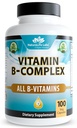 NaturaLife Labs Vitamin B-kompleks z vitaminom C in folno kislino – vključuje B1, B2, B3, B5, B6, B7, B9 in B12 – 100 kapsul, veganskih, ne-GMO, brez glutena