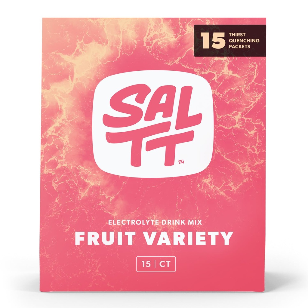 SALTT Elektroliti Powder Packets, Fruit Variety Pack (15 Packets) - Magnezij, Kalij, Natrij, Trace Minerals - Vegan & Gluten Free - Potovalne esenciali - Made in USA