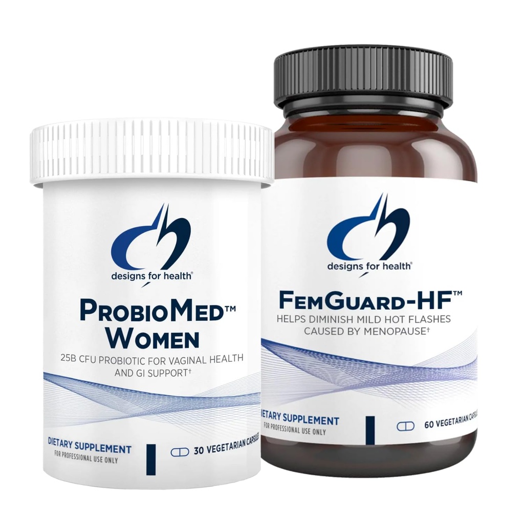 Designs for Health Hot Flash & Vaginal Support Probiotic Bundle - FemGuard-HF (60 kapsul) za pomoč Diminish Mild Menopause Hot Flashs + ProbioMed Women (30 kapsul) Gut & Vaginal Probiotic