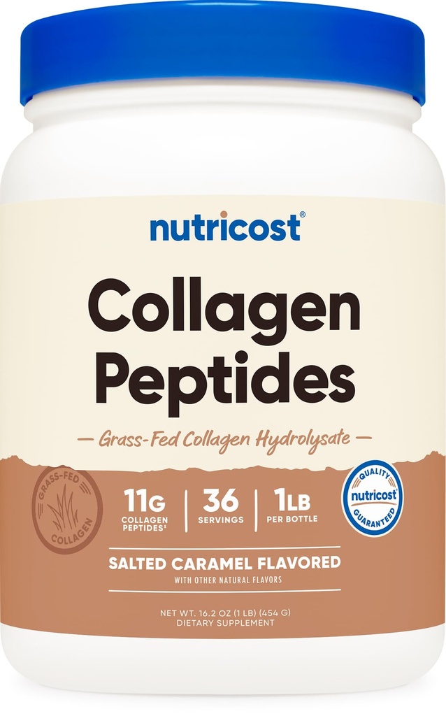 Nutricost kolagen peptides prašek 1LB (454 G) (nasoljena karamela) - goveji kolagen, ki vsebuje travo