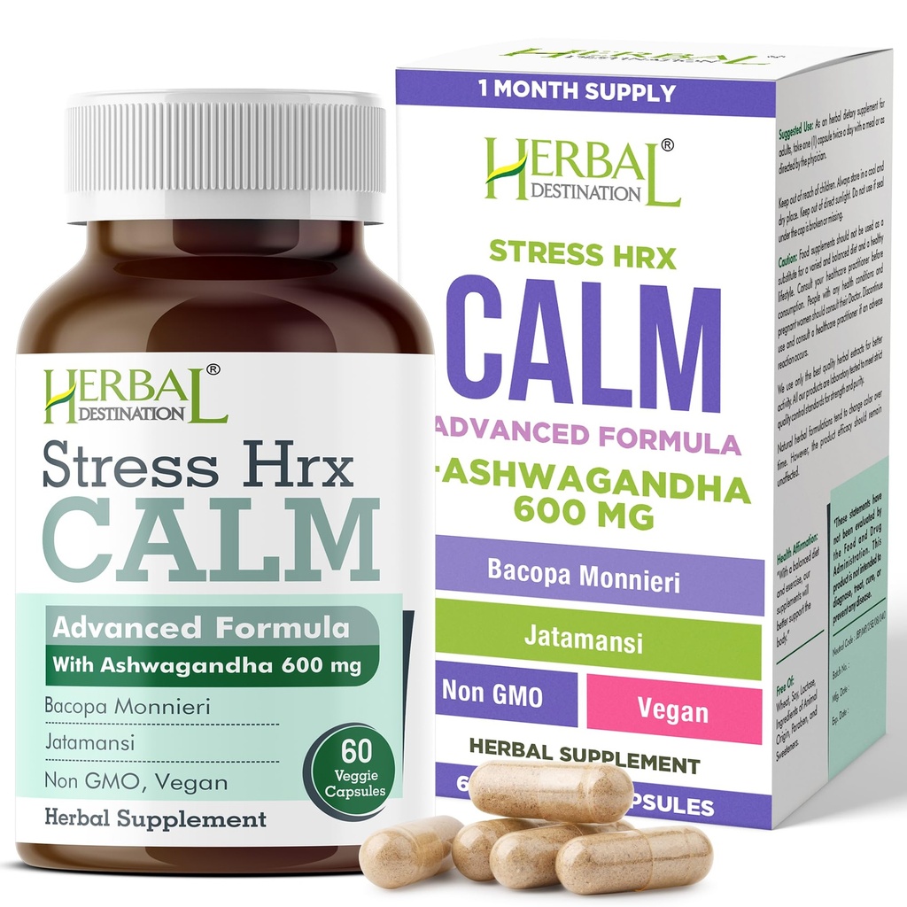 Stres Hrx, Ashwagandha dopolnilna kapsula, Herbal Destination Stress Relief - 60 Count