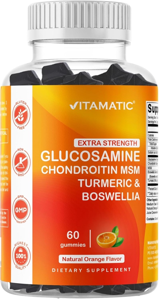 Vitamatska ekstra moč glukozamin Chondroitin Gumies z MSM, Kurkurja in Boswellia – 60 pektin-based Gumies Napredna skupna podpora Formula – Sugar-free, Ne-GMO, Želatina-free