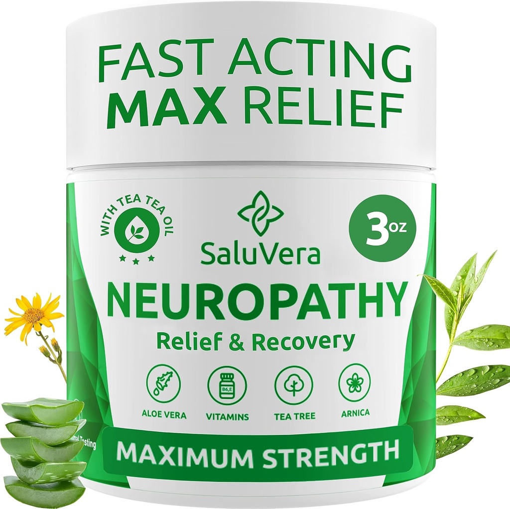 Nevropatija Bolečina Relief Cream - Največja moč Živčne bolečine Reliever za stopala, prste, roke, noge z Aloe Vera, Arnica, MSM Vitamin B6 in Mentol za hitro ukrepanje Relief 3oz