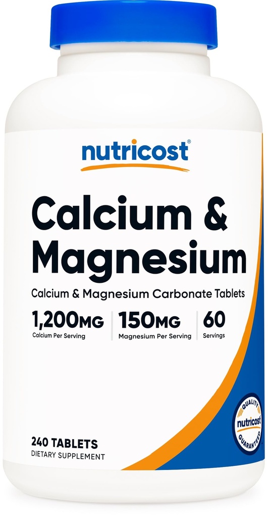 Nutricost Calcium & Magnezijev karbonat 240 Tablete, 1200 mg Ca & 150 mg Mg na obrok, 60 Serving- Gluten, Non-GMO