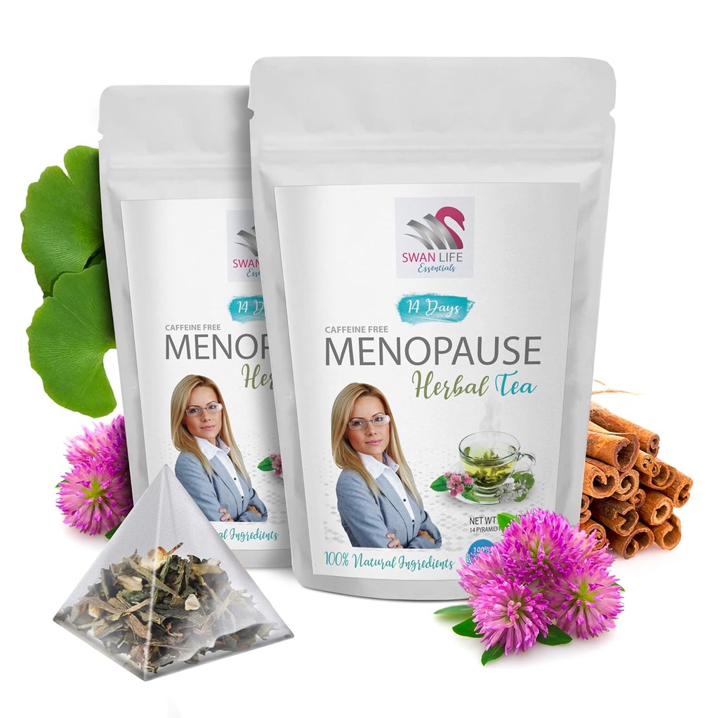 black cohosh menopavza relief - MENOPAUSE TEA 28 dni, non gmo, 100% vse naravne zelišče, kofein brez, črna cohosh, gingko, rdeča detelja, cimet čip, eleuthero, sladki koren, menopavza - 2 vrečki 28 dni