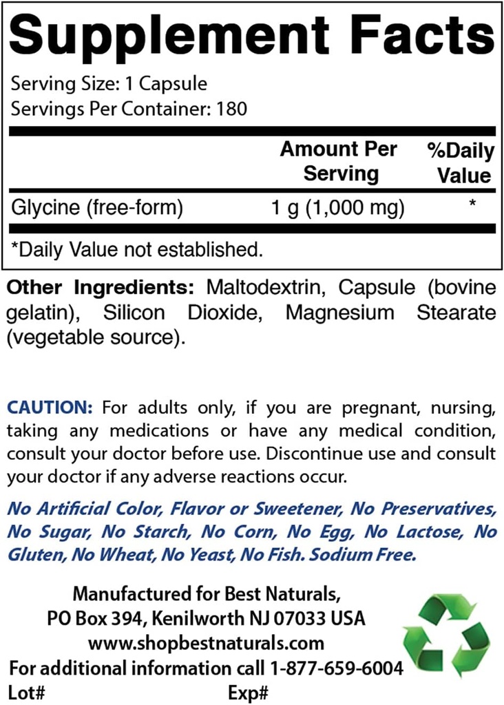 Best Naturals Glycine dodatek 1000 Mg & Inositol prašek 1 Lb