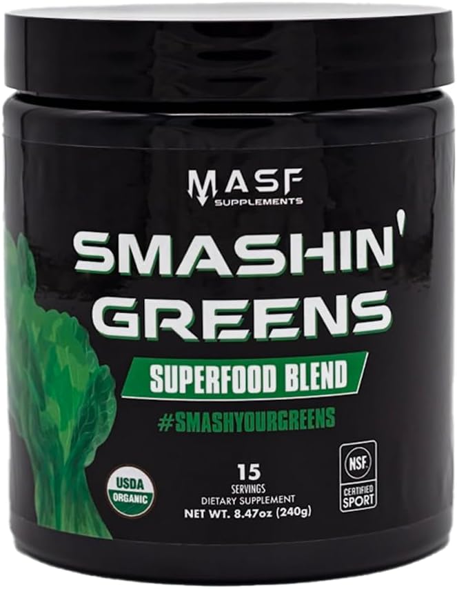 MASF Smašin's Greens Superfood Mešanica NSF Sport, Super Greens Digestive Health, Spirulina, Klorella, Bloat Relief, 8.47 Ounce (Pack z 1)