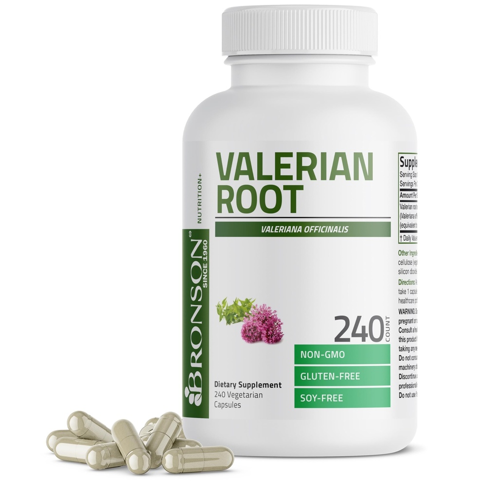 Bronson Valerian Root Kapsules - Valerian Officinalis - spodbuja sproščanje - brez GMO, brez soje Gluten, 240 Vegetarijanske kapsule